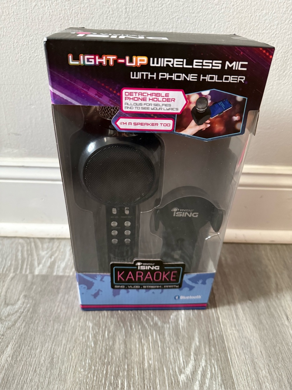 ISING Karaoke Light Up Wireless Mic with Phone Holder. Brand New in the Box!